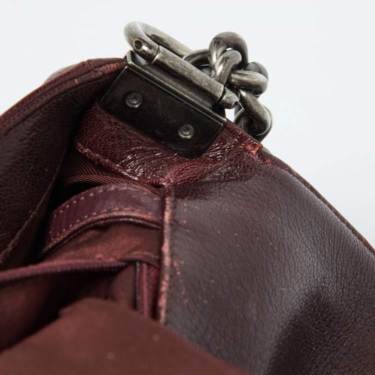 Pre Owned Chanel Burgundy Ombre Quilted Leather Large Boy Flap Bag