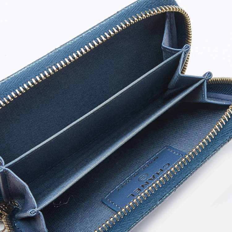 Pre Owned Chanel Blue Quilted Shimmer Caviar Leather Classic Zipped Coin Purse