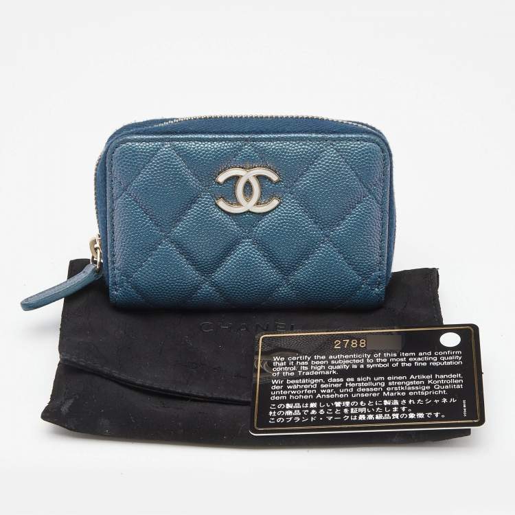 Pre Owned Chanel Blue Quilted Shimmer Caviar Leather Classic Zipped Coin Purse