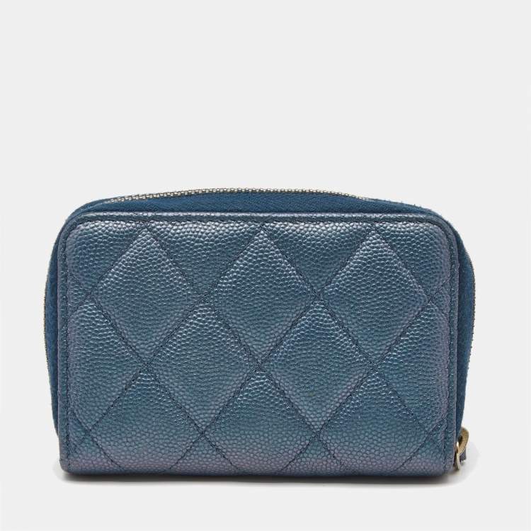 Pre Owned Chanel Blue Quilted Shimmer Caviar Leather Classic Zipped Coin Purse