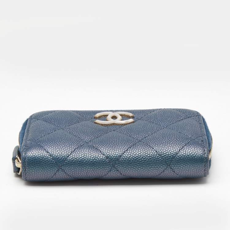 Pre Owned Chanel Blue Quilted Shimmer Caviar Leather Classic Zipped Coin Purse