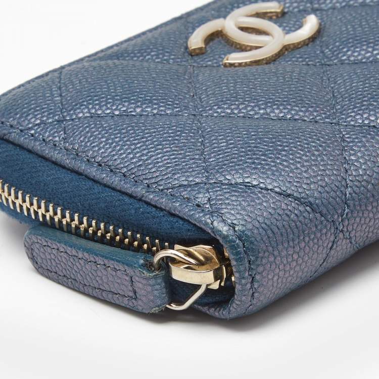 Pre Owned Chanel Blue Quilted Shimmer Caviar Leather Classic Zipped Coin Purse