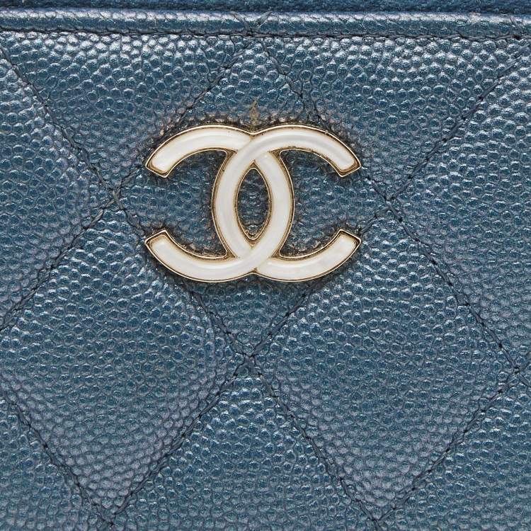 Pre Owned Chanel Blue Quilted Shimmer Caviar Leather Classic Zipped Coin Purse