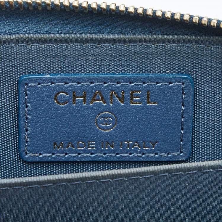 Pre Owned Chanel Blue Quilted Shimmer Caviar Leather Classic Zipped Coin Purse