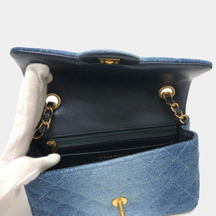 Pre Owned Chanel Blue Denim Matelasse Gradient Shoulder Bag
