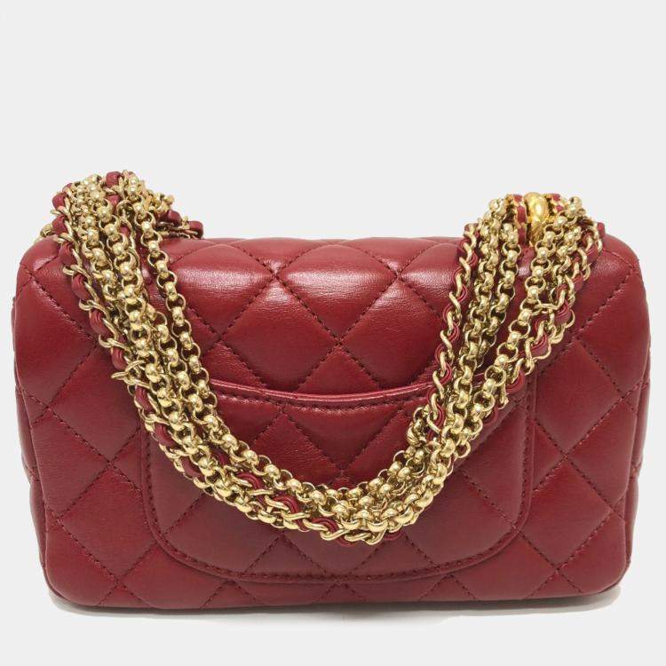 Chanel Red Lambskin Coco Mark Matelasse 3 Chain Shoulder Bag