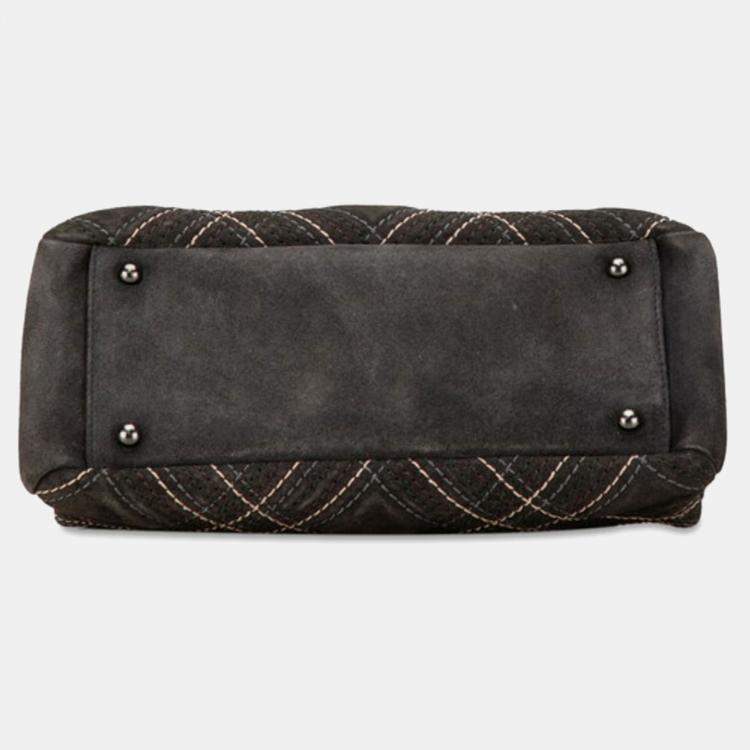 Pre Owned Chanel Grey Suede Leather Wild Stitch Coco Mark Chain Shoulder Bag