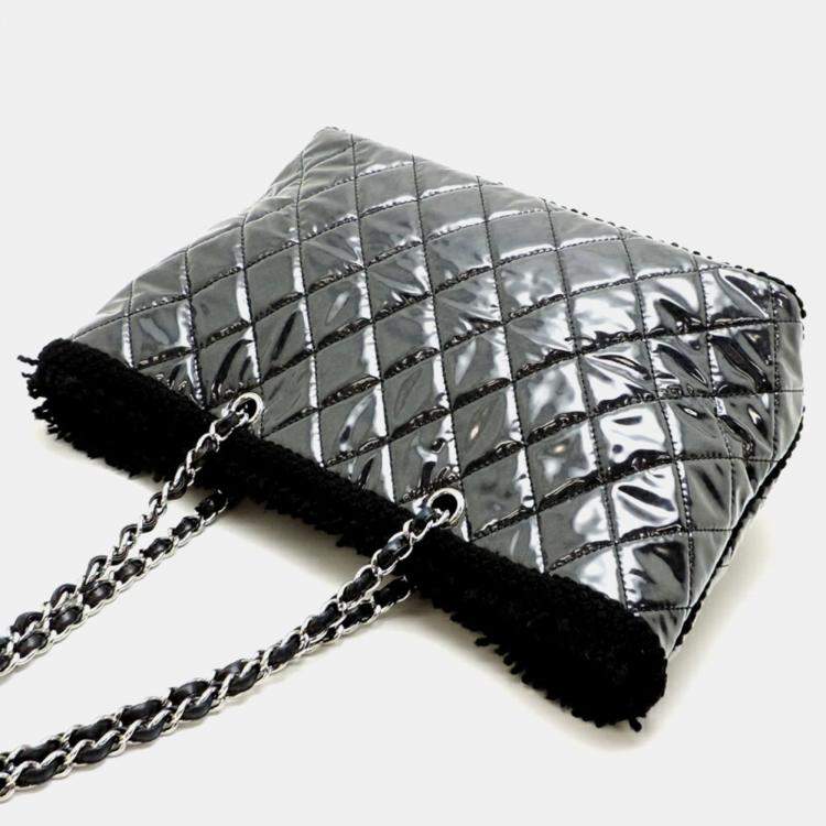 Pre Owned Chanel Black Tweed Fanny Chain Tote Bag