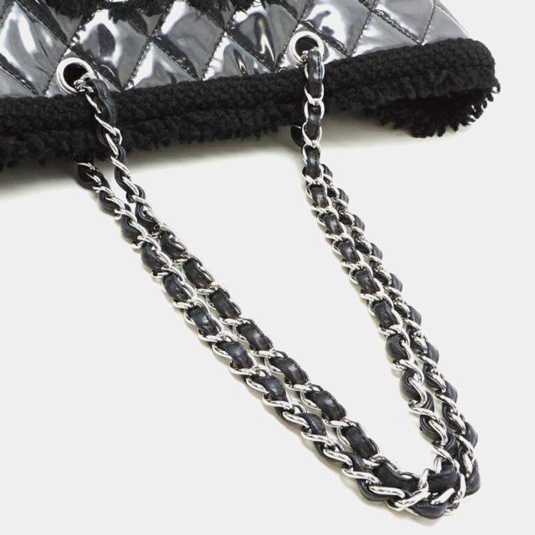 Pre Owned Chanel Black Tweed Fanny Chain Tote Bag