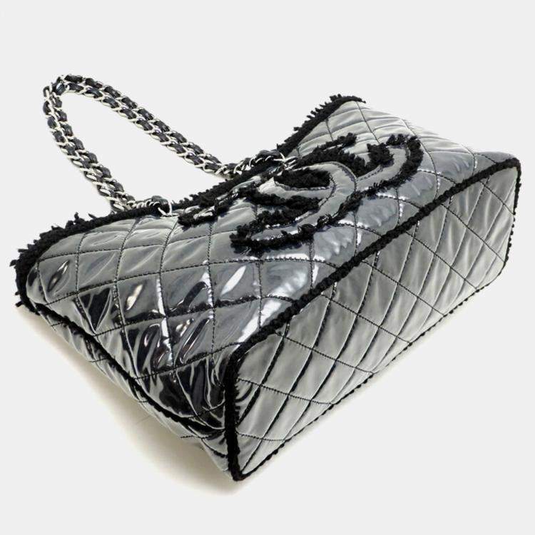 Pre Owned Chanel Black Tweed Fanny Chain Tote Bag