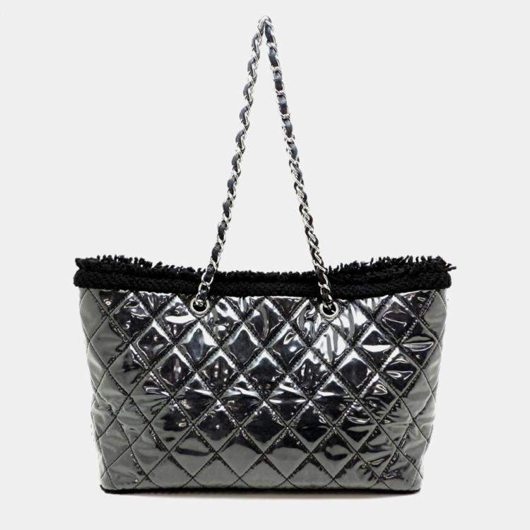 Pre Owned Chanel Black Tweed Fanny Chain Tote Bag