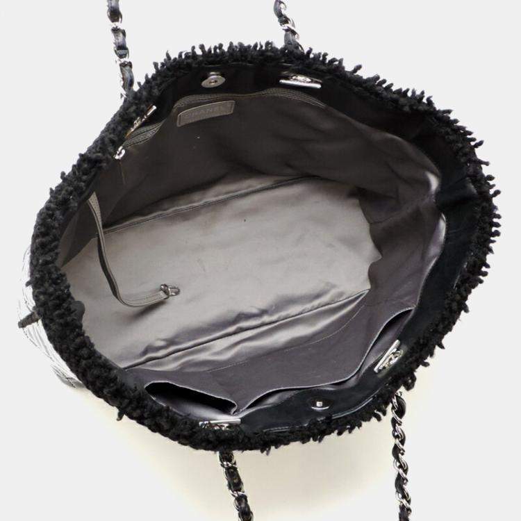 Pre Owned Chanel Black Tweed Fanny Chain Tote Bag