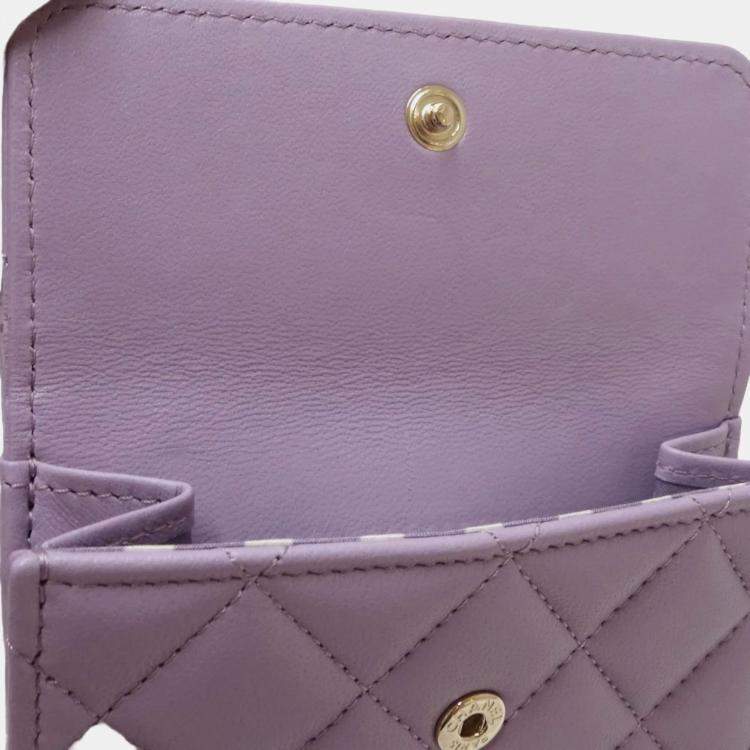 Pre Owned Chanel Light Purple Matelasse Small Flap CC Pearl Coco Mark Bi-fold Wallet