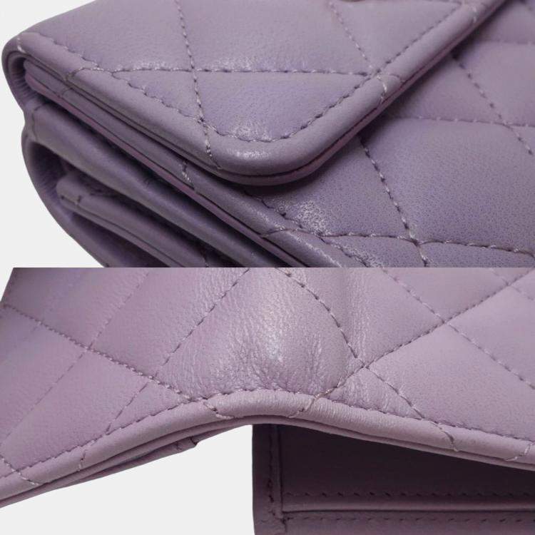 Pre Owned Chanel Light Purple Matelasse Small Flap CC Pearl Coco Mark Bi-fold Wallet