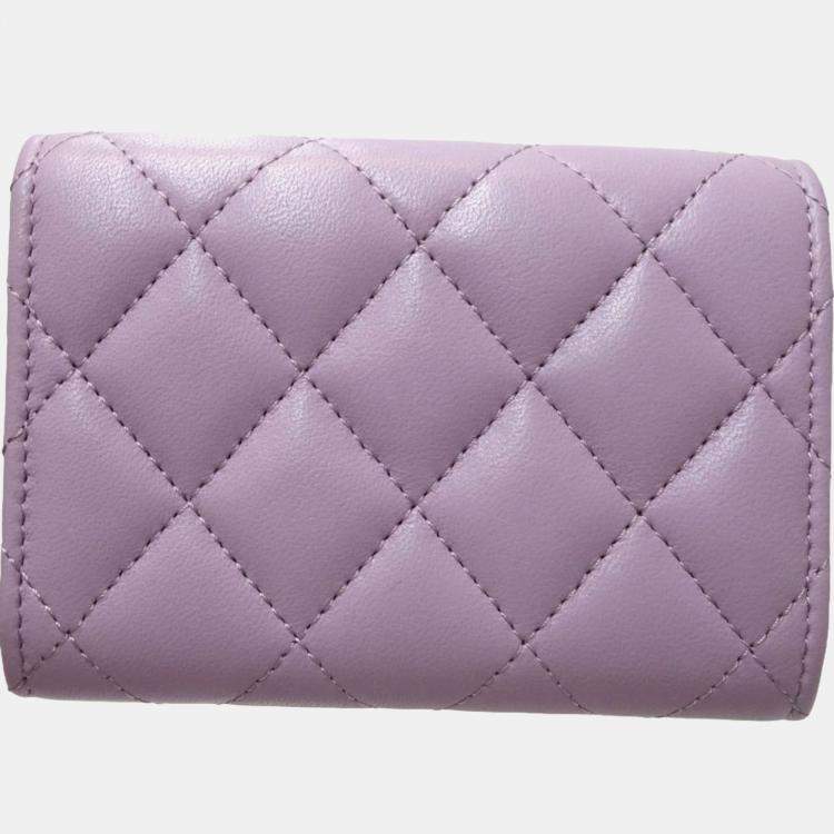 Pre Owned Chanel Light Purple Matelasse Small Flap CC Pearl Coco Mark Bi-fold Wallet