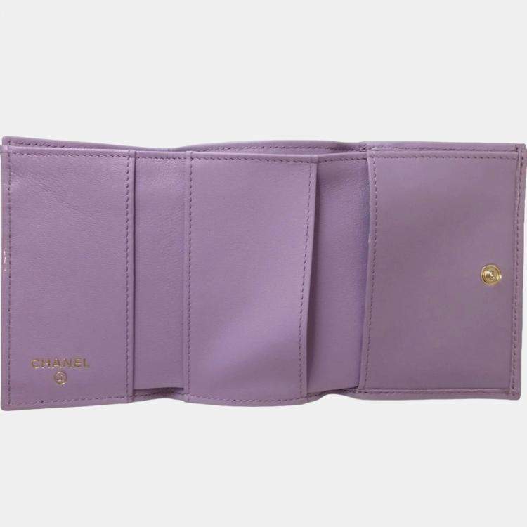 Pre Owned Chanel Light Purple Matelasse Small Flap CC Pearl Coco Mark Bi-fold Wallet