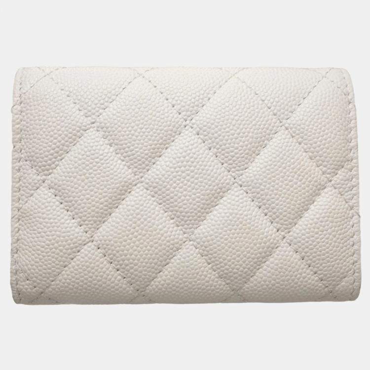 Pre Owned Chanel White Caviar Skin Classic Small Flap Matelasse Trifold Wallet
