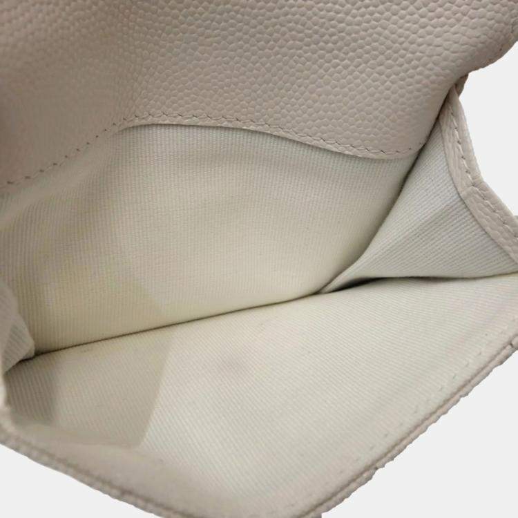 Pre Owned Chanel White Caviar Skin Classic Small Flap Matelasse Trifold Wallet