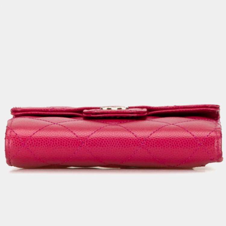 Pre Owned Chanel Pink Caviar Skin Matelasse Coco Mark Classic Small Flap Bi-fold Wallet
