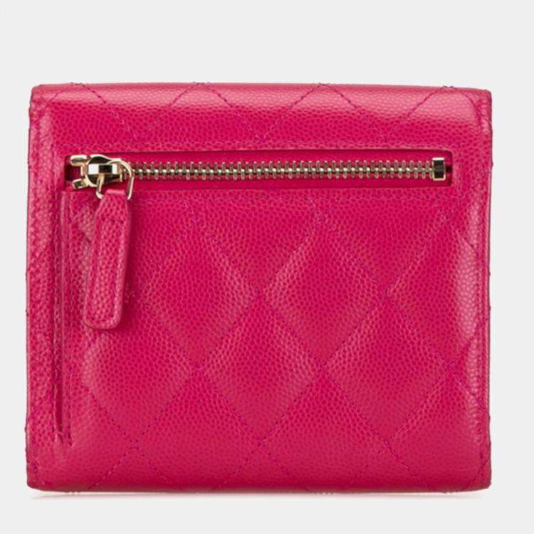 Pre Owned Chanel Pink Caviar Skin Matelasse Coco Mark Classic Small Flap Bi-fold Wallet