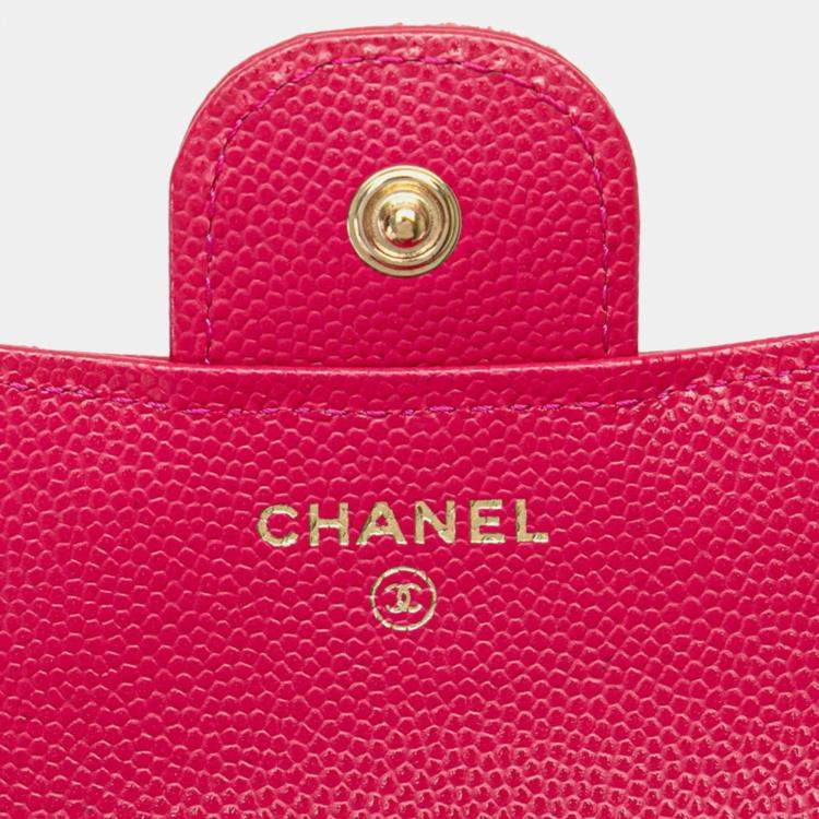 Pre Owned Chanel Pink Caviar Skin Matelasse Coco Mark Classic Small Flap Bi-fold Wallet