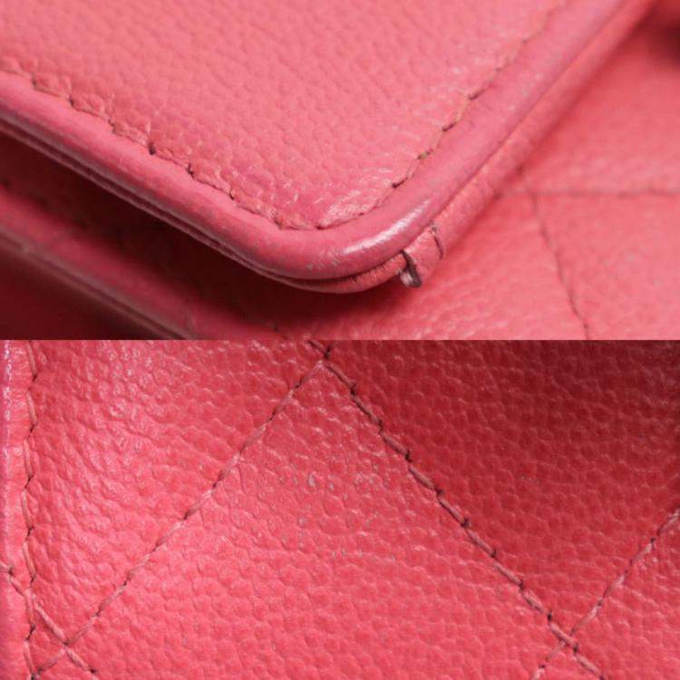 Pre Owned Chanel Pink Matelasse Small Flap Trifold Wallet