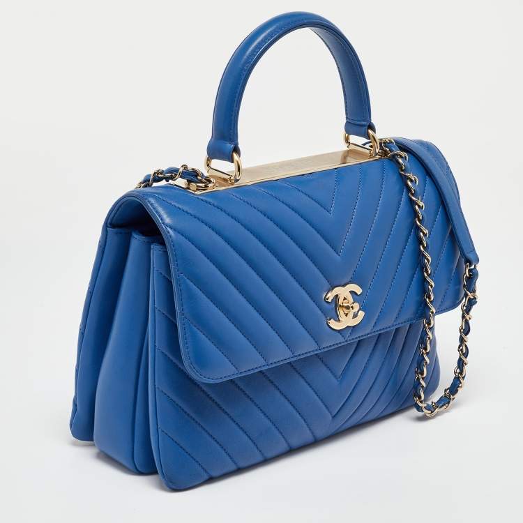 Pre Owned Chanel Blue Chevron Leather Medium Trendy CC Flap Bag