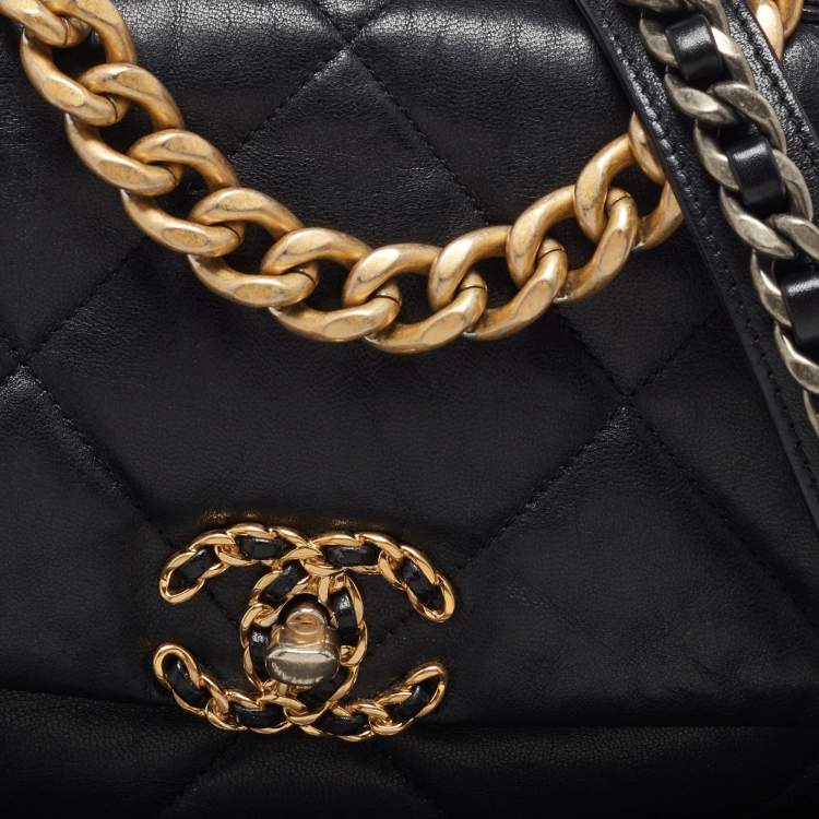 Pre Owned Chanel Black Quilted Leather Medium 19 Flap Bag