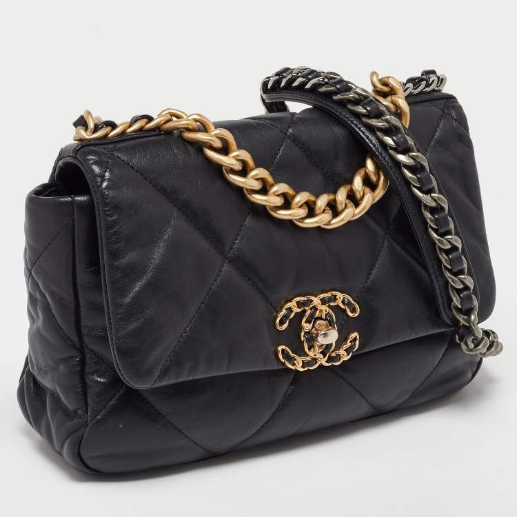 Pre Owned Chanel Black Quilted Leather Medium 19 Flap Bag