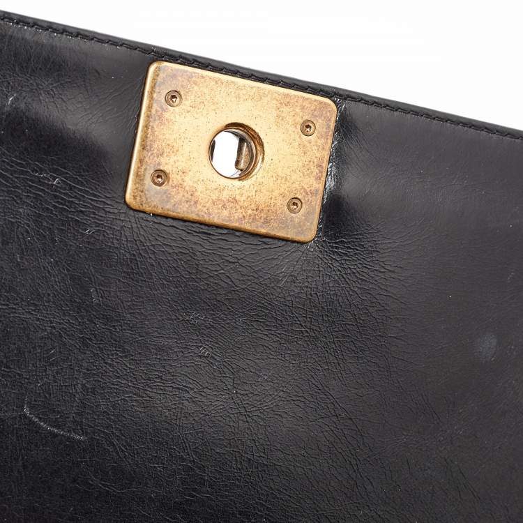 Pre Owned Chanel Black Quilted Leather Large Boy Flap Bag