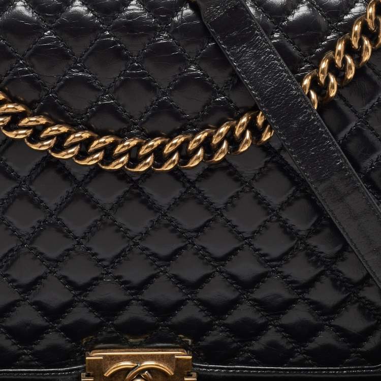 Pre Owned Chanel Black Quilted Leather Large Boy Flap Bag