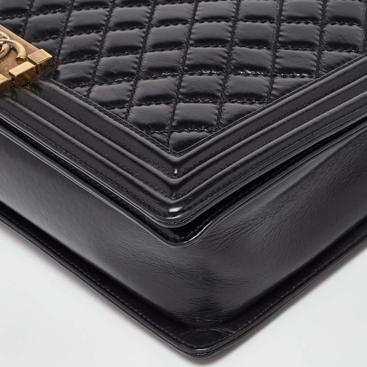 Pre Owned Chanel Black Quilted Leather Large Boy Flap Bag