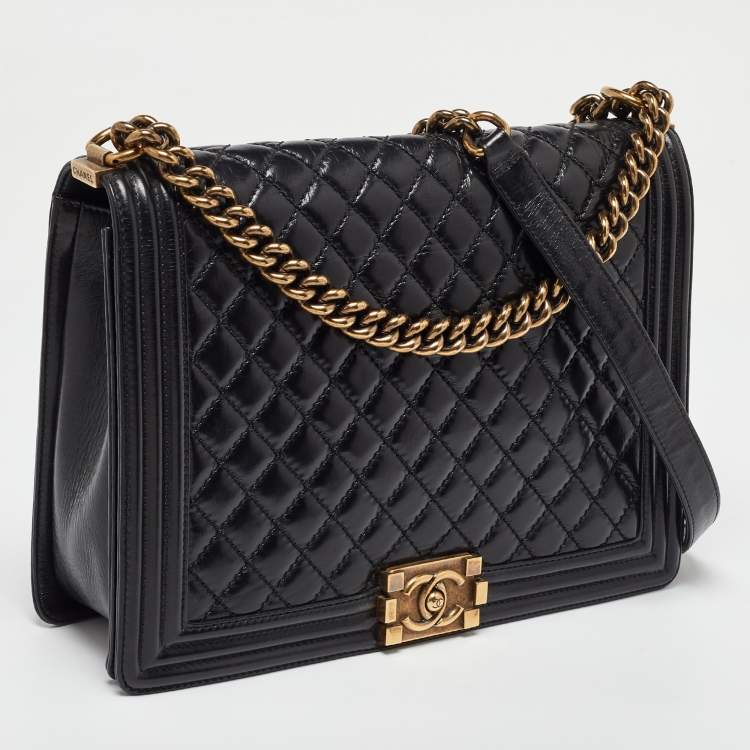 Pre Owned Chanel Black Quilted Leather Large Boy Flap Bag