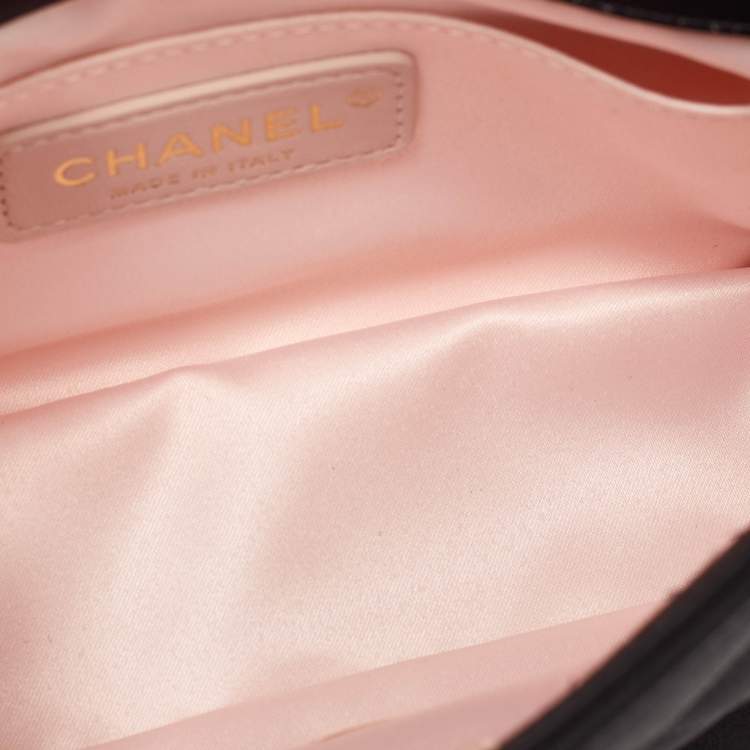 Pre Owned Chanel Black Quilted Satin Top Handle Flap Bag