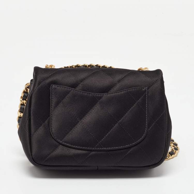 Pre Owned Chanel Black Quilted Satin Top Handle Flap Bag