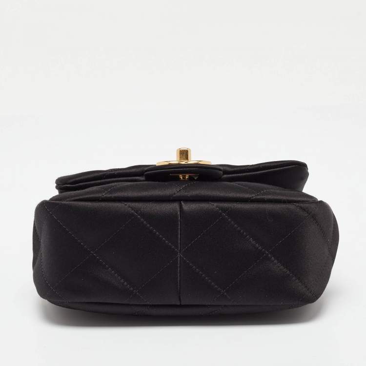 Pre Owned Chanel Black Quilted Satin Top Handle Flap Bag