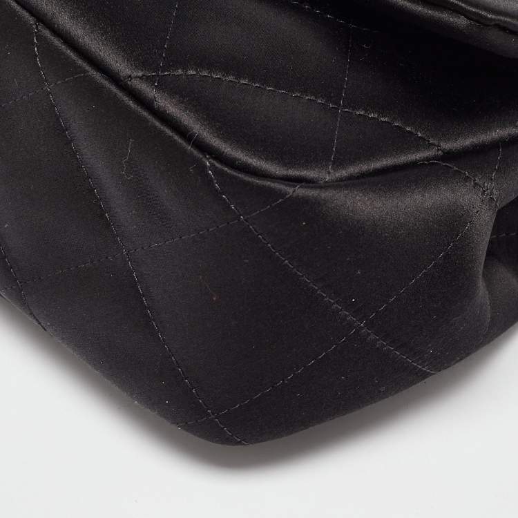 Pre Owned Chanel Black Quilted Satin Top Handle Flap Bag