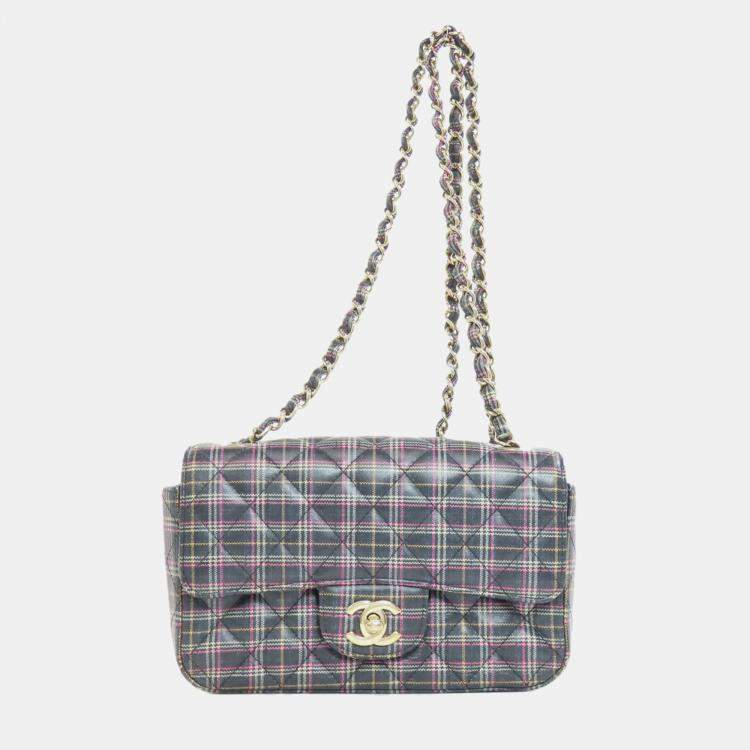 Pre Owned Chanel Leather Check Pattern Chain Shoulder Bag