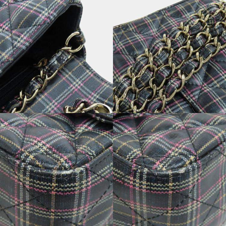 Pre Owned Chanel Leather Check Pattern Chain Shoulder Bag