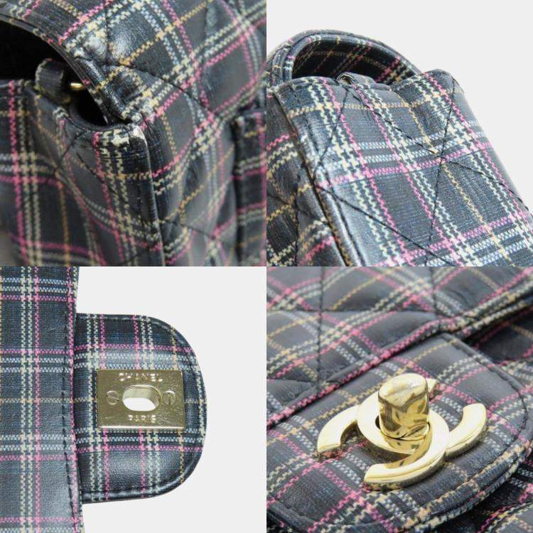 Pre Owned Chanel Leather Check Pattern Chain Shoulder Bag