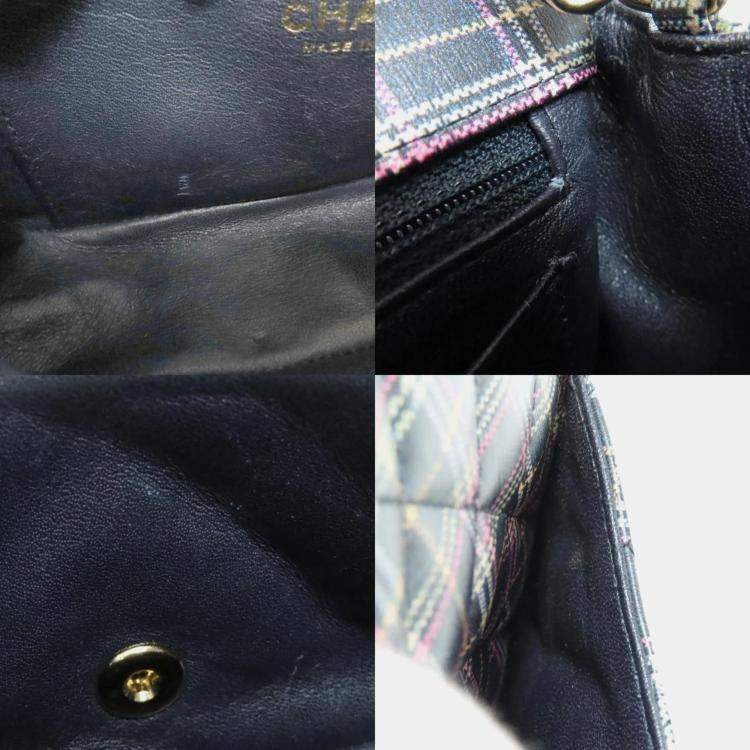 Pre Owned Chanel Leather Check Pattern Chain Shoulder Bag