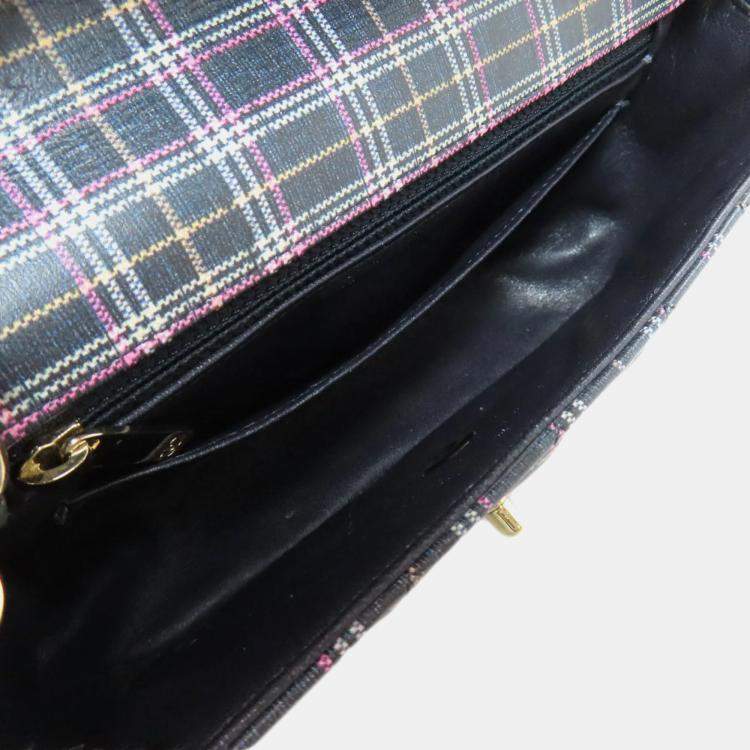 Pre Owned Chanel Leather Check Pattern Chain Shoulder Bag