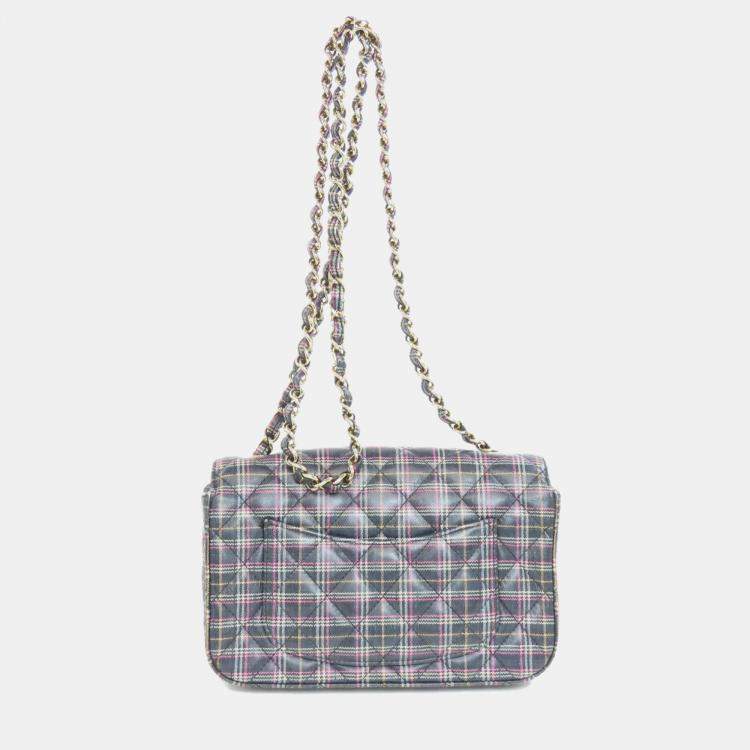 Pre Owned Chanel Leather Check Pattern Chain Shoulder Bag