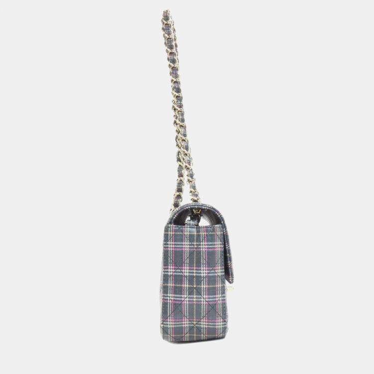 Pre Owned Chanel Leather Check Pattern Chain Shoulder Bag