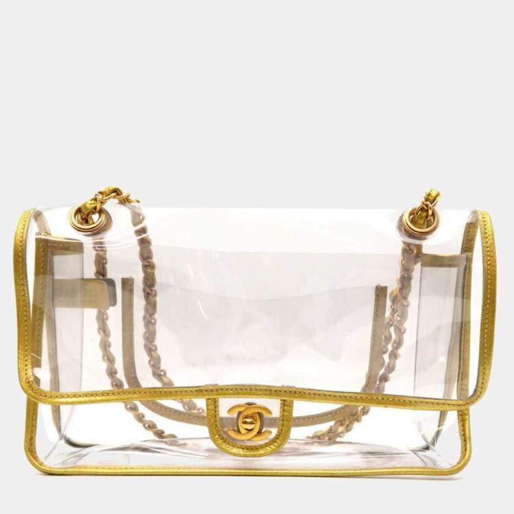 Pre Owned Chanel Gold Vinyl Chain Shoulder Bag