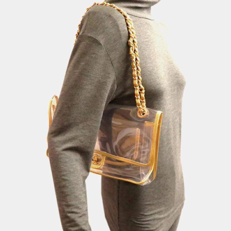 Pre Owned Chanel Gold Vinyl Chain Shoulder Bag