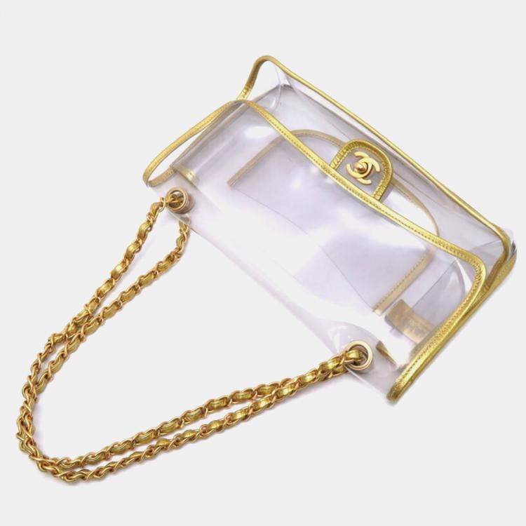 Pre Owned Chanel Gold Vinyl Chain Shoulder Bag