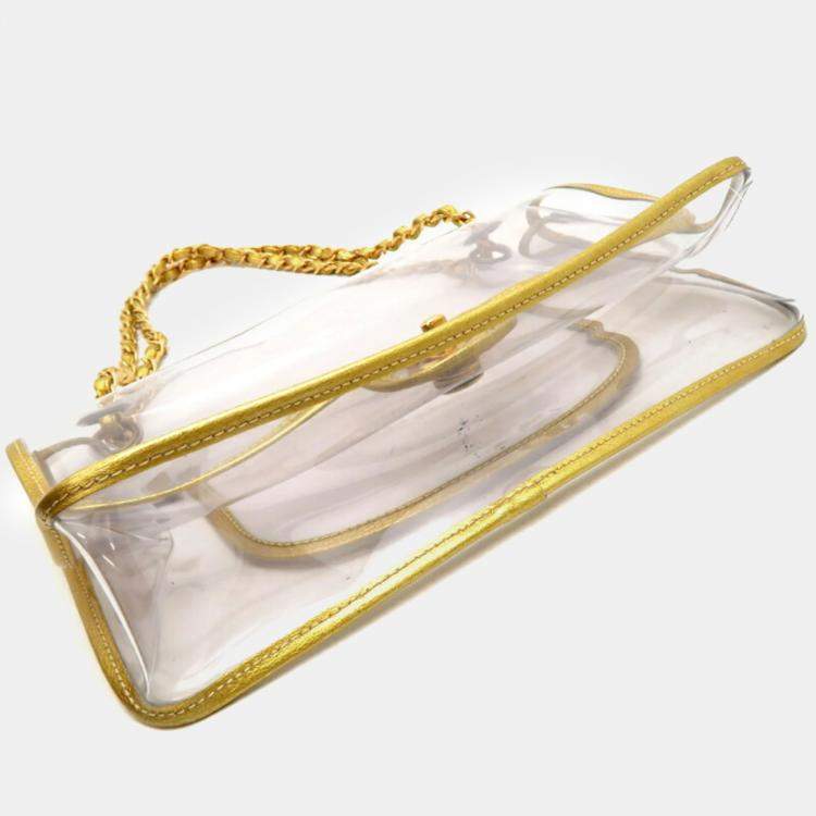 Pre Owned Chanel Gold Vinyl Chain Shoulder Bag