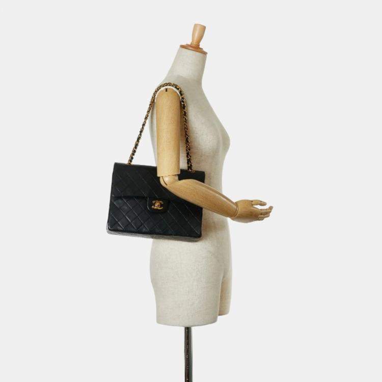 Chanel Black Lambskin Matelasse 25 Coco Mark Double Flap