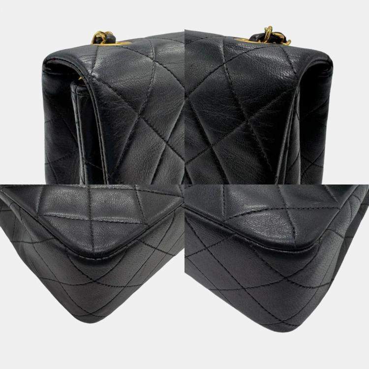 Pre Owned Chanel Black Gold Leather Matelasse Bag